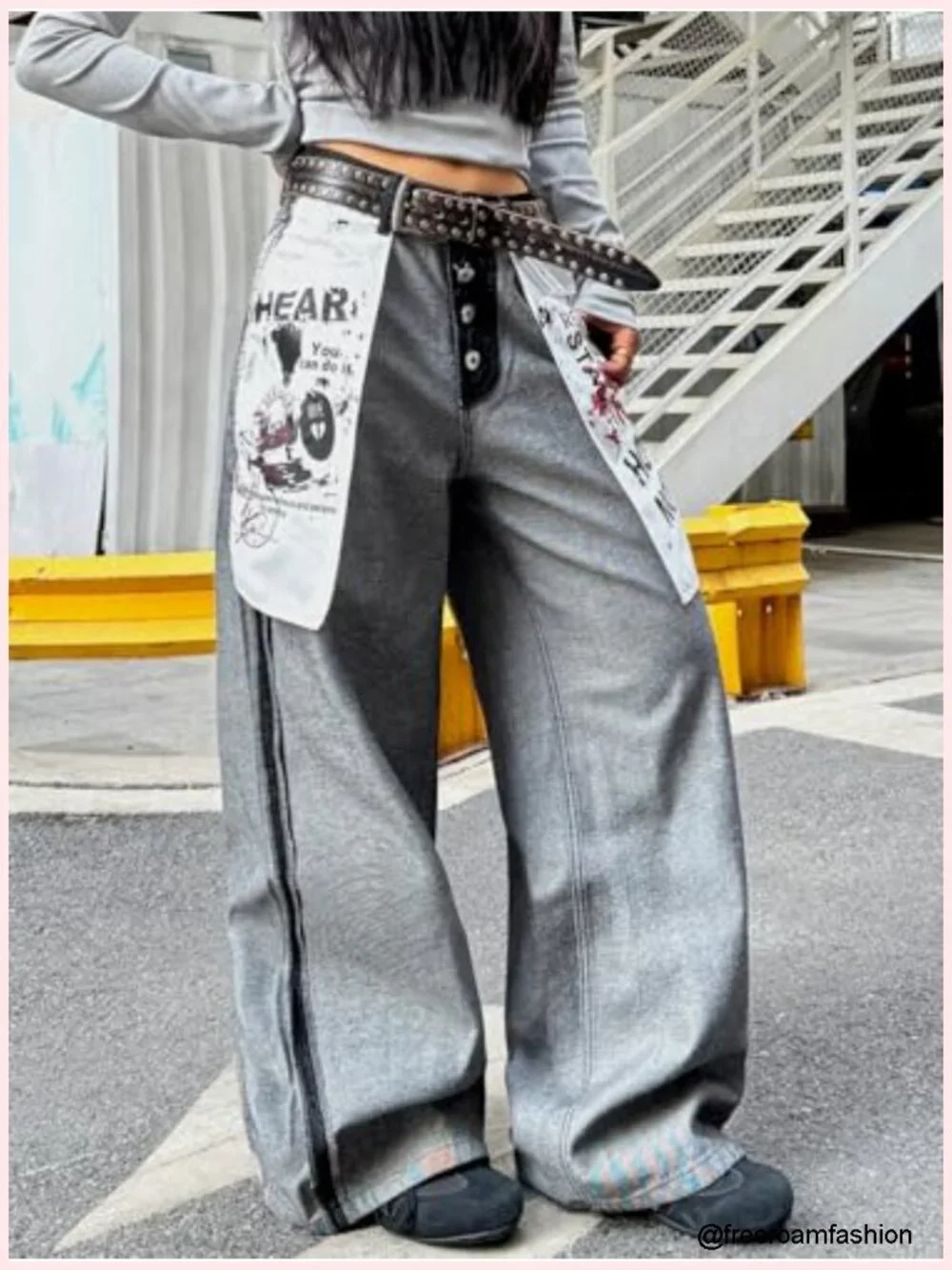 Wide Leg Baggy Jeans with Unique Graphic Digital Prints Y2K Streetwear